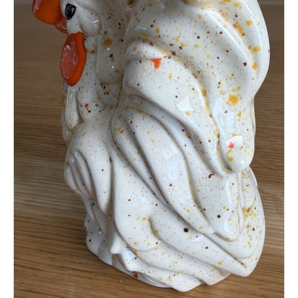Pair Of 12" Tall Cream/yellow/orange Speckle MCM Rooster And Hen (hen Damaged) - Picture 14 of 16